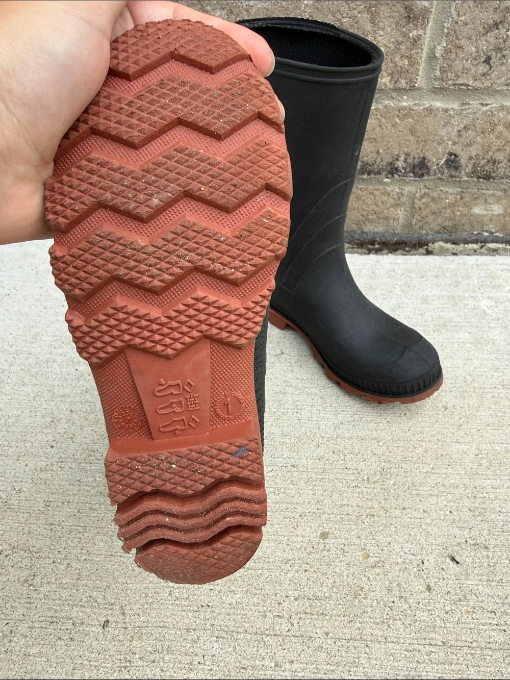 Black Rubber Rain Boots with Brown Soles